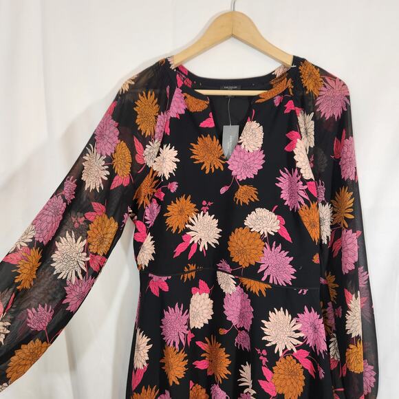 Ann Taylor Floral Chiffon Long Sleeve V neck Dress - Picture 3 of 9